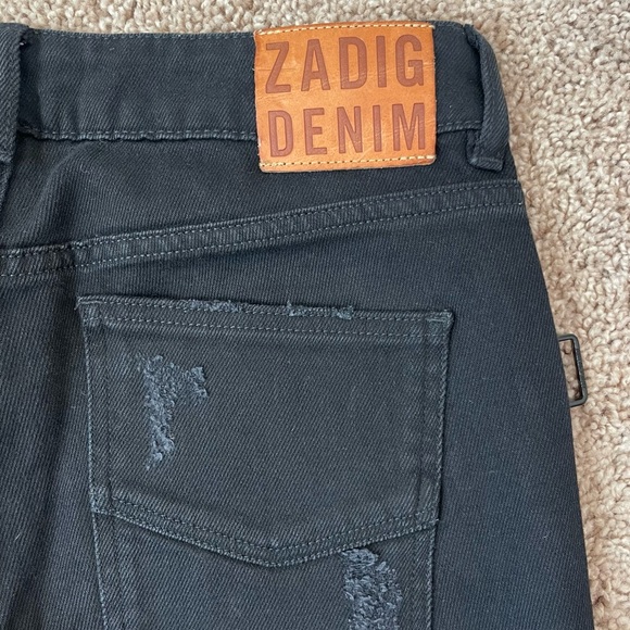 Zadig & Voltaire Eva Grunge Black Distressed Straight Leg Designer Jeans Size 25 - Picture 9 of 16